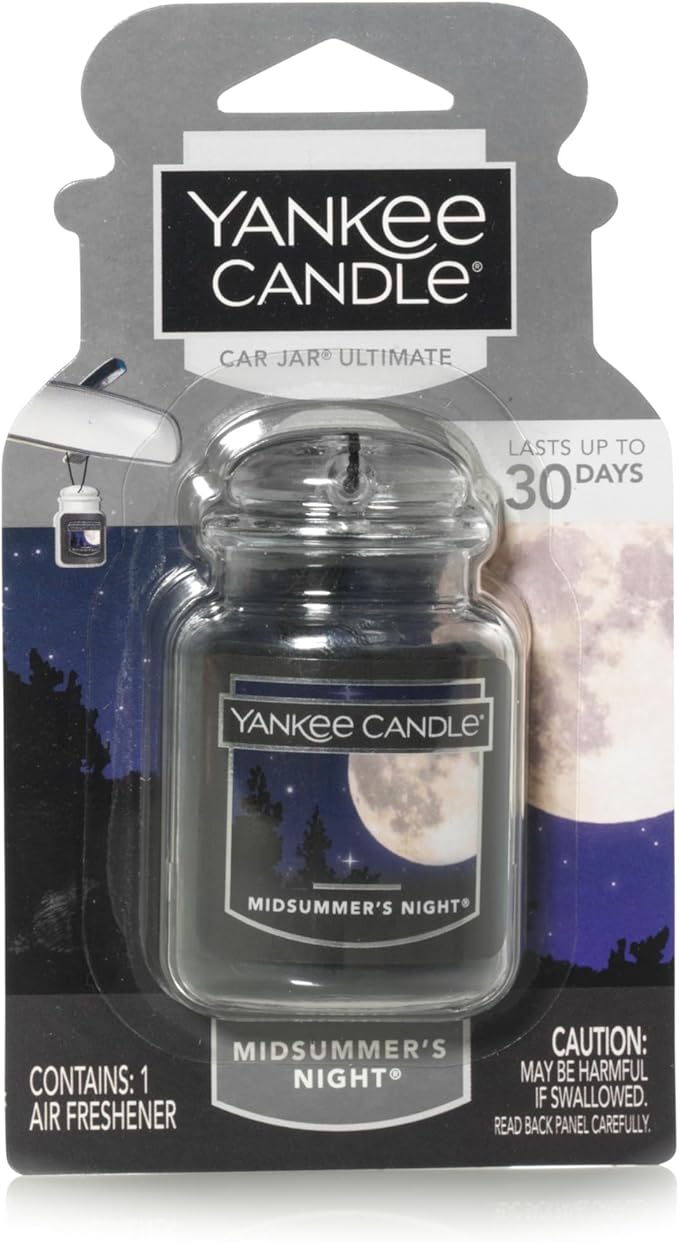 Yankee Candle Car Jar Ultimate Air Freshener, Hanging Car Freshener, Long Lasting Car Fragrance, Midsummer’s Night (Pack of 3)