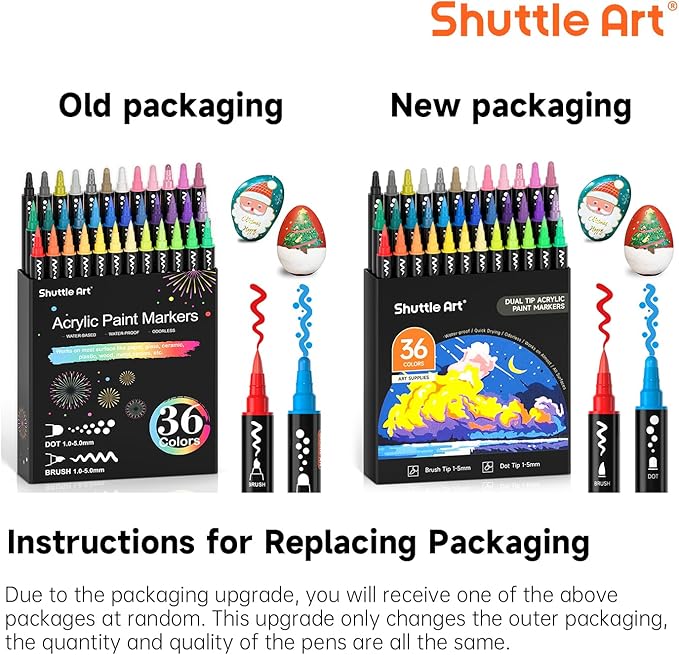 Shuttle Art 36 Colors Dual Tip Acrylic Paint Markers, Brush Tip and Dot Tip Acrylic Paint Pens for Rock Painting, Ceramic, Wood, Canvas, Plastic, Glass, Stone, Calligraphy, Card, DIY Football Crafts
