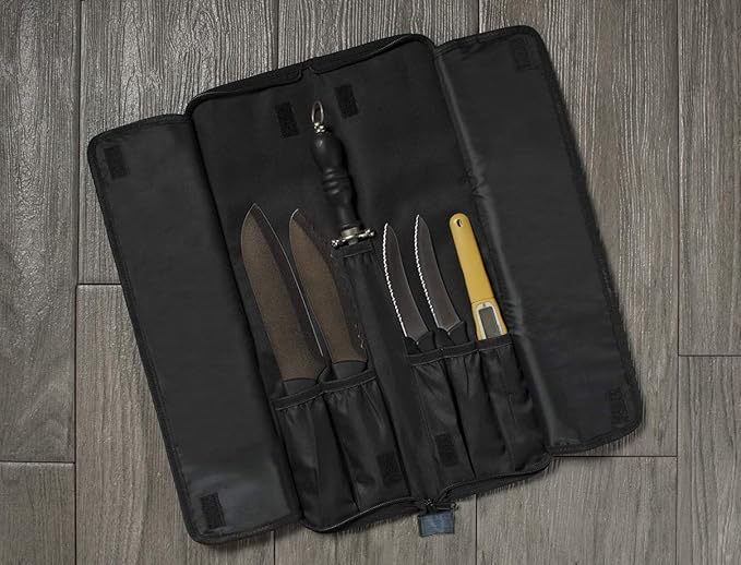 Asaya Chef Knife Roll Bag - 12-Pocket Chefs Case for Kitchen Knives and Utensils, Lightweight Stain-Resistant Waxed Nylon Chef Knife Bag - Knives Not Included (Blue)