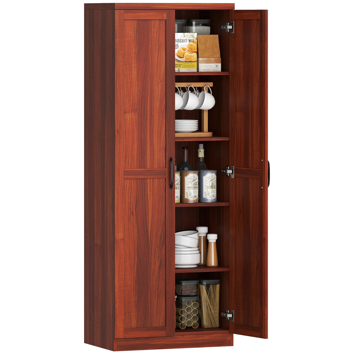 HOMCOM 63" Kitchen Pantry Cabinet with Doors and Adjustable Shelves, White