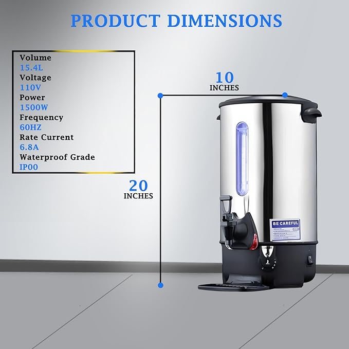 WYDDDARY Commercial Electric Kettle Warmer Stainless Steel Hot Water Dispenser Hot Water Boiler And Warmer with Faucet Quick-Temp or Boil for Tea Coffee 1500W 15.4 Liter Capacity