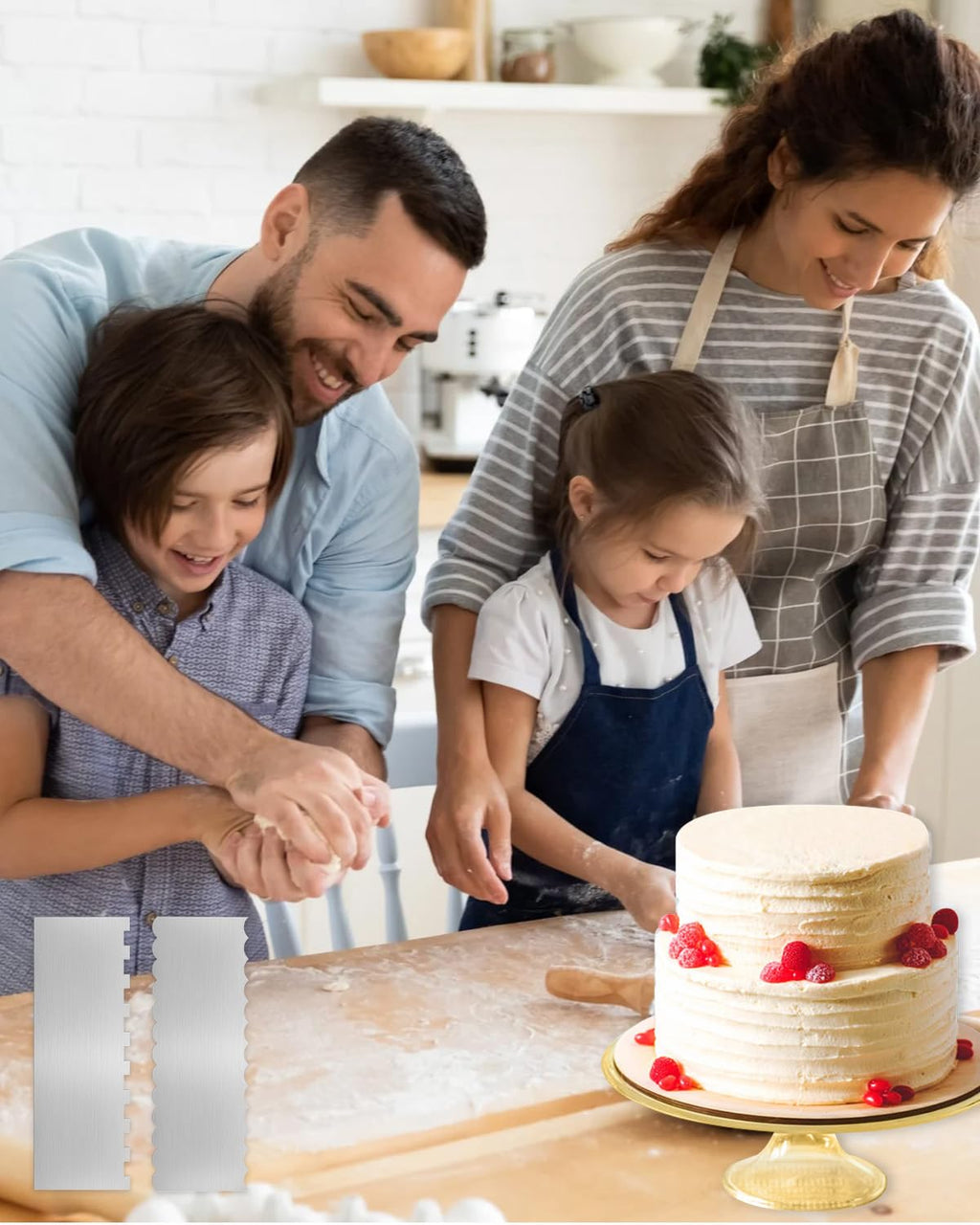 PROKITCHEN 2PCS Stainless Steel Cake Scraper Set, Metal Cake Scraper with Dual Edge Designs, Cake Smoother for Icing & Cake Frosting Smoother, Icing Smoother Baking Tools for Cake Decorating