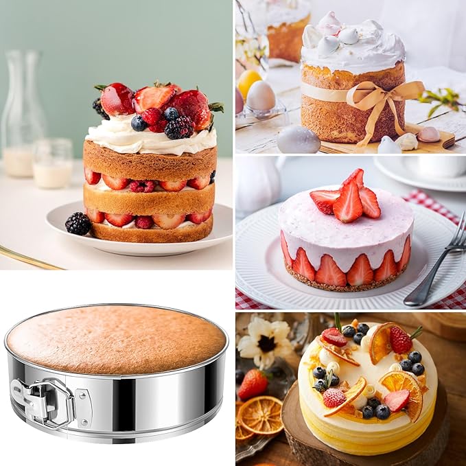 E-Gtong 9 Inch Springform Cake Pan, 304 Stainless Steel Springform Pans, Leakproof & Nonstick Cheesecake Pan with Removable Bottom, Round Spring Form Cake Pan For Baking