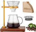 shoxil Pour Over Coffee Maker Set – Glass Coffee Dripper with Stainless Steel Stand, Wooden Base & 40 Filters – Travel Filter Coffee Maker