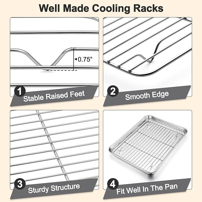 TeamFar Baking Sheet with Rack Set, 3 Pans + 3 Racks, 19.6/16/12.5 Inch