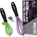 Walfos Whisk,5+7Inch Mini Whisks,Silicone Non Scratch whisk,Heat Resistant(480°F) Small whisks Suitable for stirring individual eggs and mixing small amounts of powder and sauce. Purple & Green