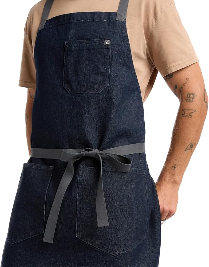 hedley & bennett Crossback Chef Apron, Pockets & Towel Loop, Jack Navy