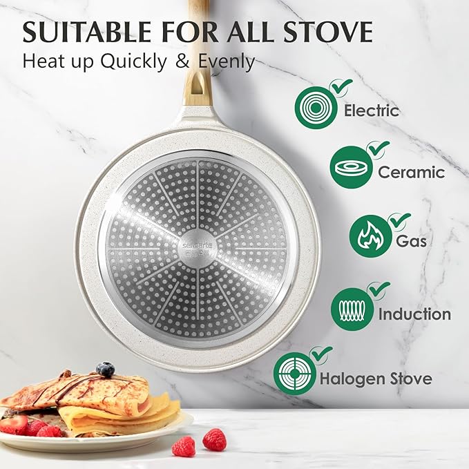 SENSARTE 12 Inch Nonstick Crepe Pan Ceramic Coating Pancake Pan White