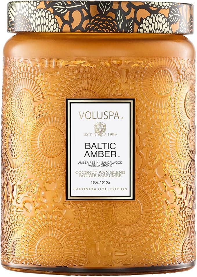 Voluspa Baltic Amber Large Scented Candle Jar 18 Oz, 100 Hr Burn