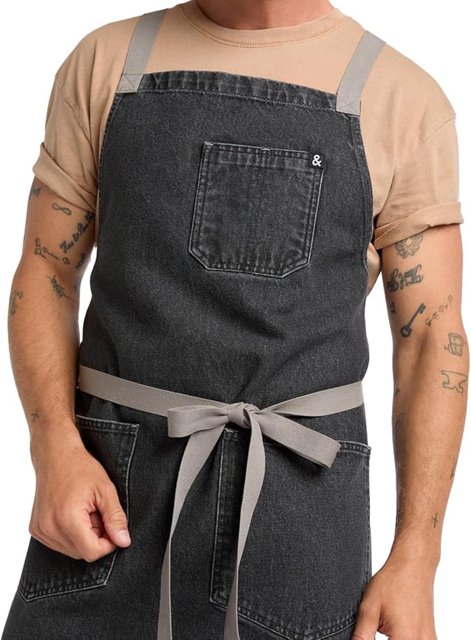 hedley & bennett Crossback Chef Apron, Pockets & Towel Loop, Oyster Gray