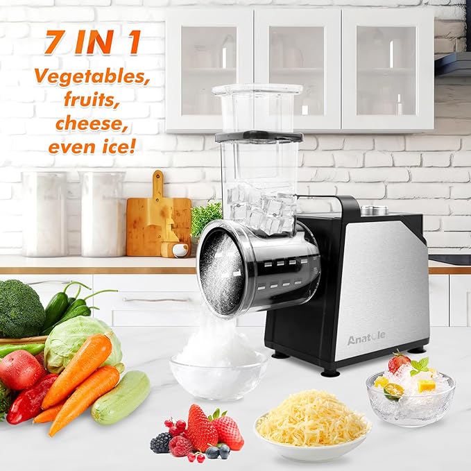Anatole 7-In-1 Electric Cheese Grater Ice Shaver Vegetable Shredder 250W
