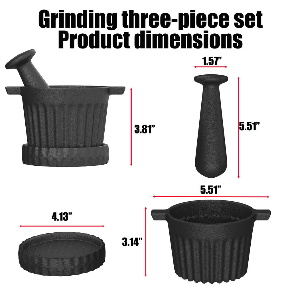 Aurionix Cast Iron Mortar and Pestle Set with Grater Plate, Brush and Spoon