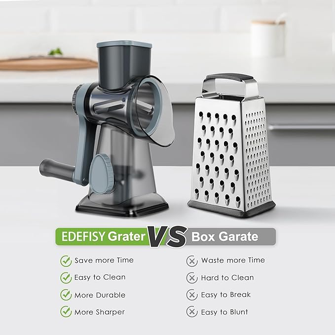 EDEFISY Cheese Grater Hand Crank Rotary Vegetables Shredder with Handle
