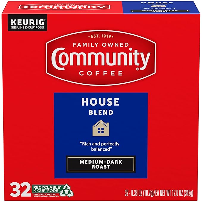 Community Coffee House Blend, Medium-Dark Roast, Single-Serve Keurig K-Cup Pods, 32 Count (Pack of 4)
