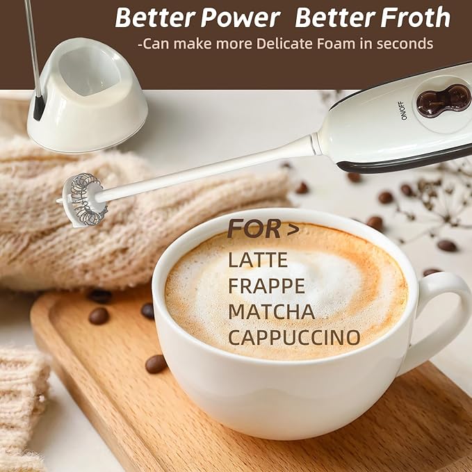 HKODP Powerful Milk Frother Wand - Battery Operated Handheld Drink Mixer - Electric Whisk Foam Maker for Coffee, Lattes, Cappuccino, Matcha, Hot Chocolate & Creamer