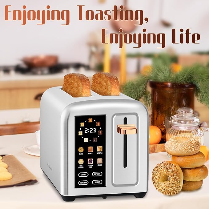 SEEDEEM 2-Slice Touchscreen Toaster, Stainless, 7 Shade, 1350W, Silver