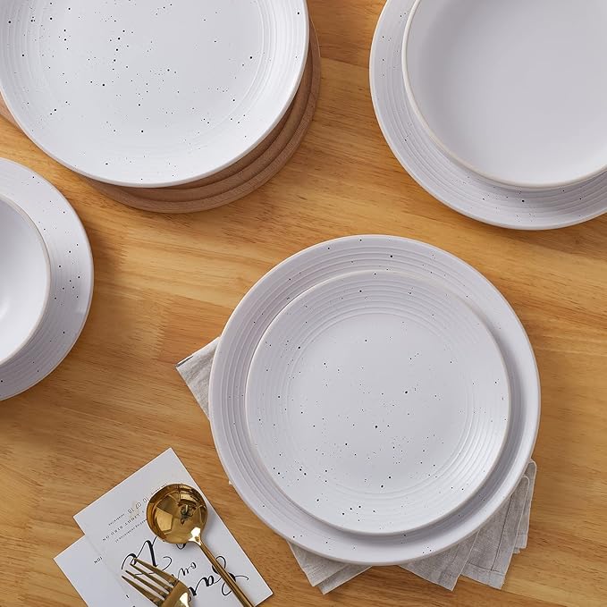 Stone Lain Lauren Modern Stoneware 32-piece Round Dinnerware Set, Plates and Bowls Set, Dish set for 8, Off White