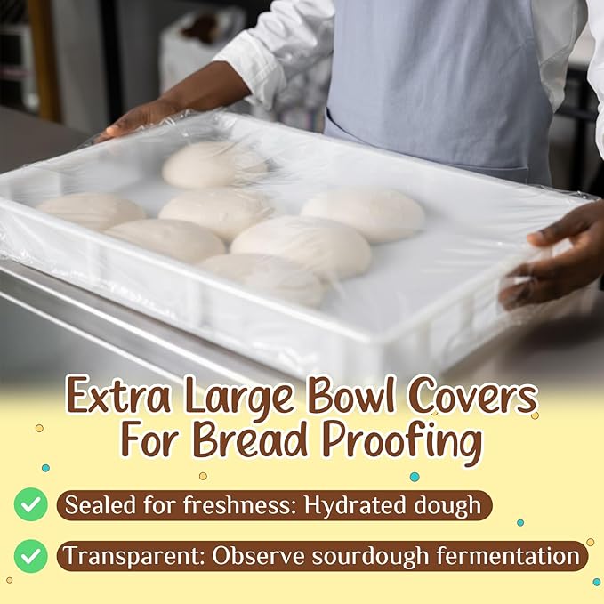 200 Extra Large Bowl Food Covers for Bread Proofing, Fits Bowls up to 30", Elastic Reusable Plastic Bowl Cover for Half Sheet Pan(24x16, 21x15, 18x13 inch) and Baking Tray/Pizza&Dough Proofing