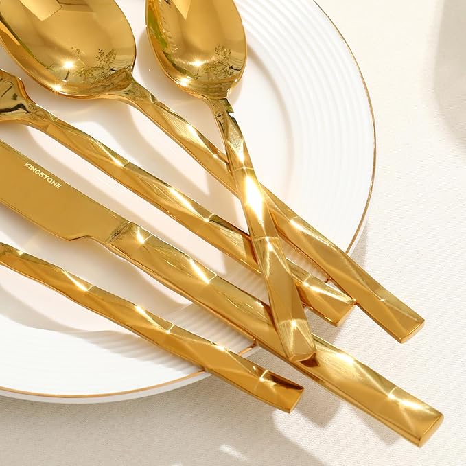 20 Piece 18/10 Gold Silverware Set, Stainless Steel Flatware Cutlery for 4