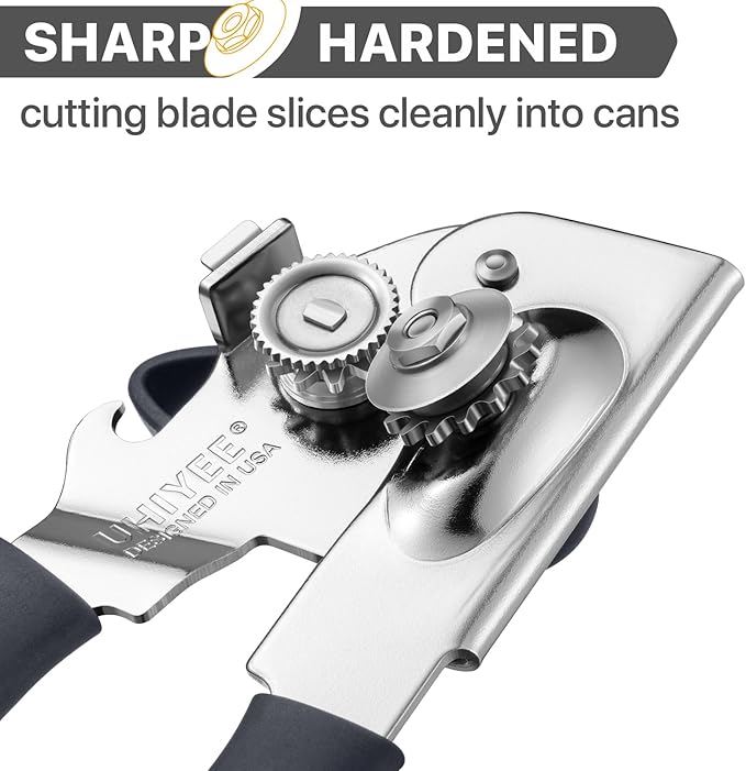 UHIYEE Heavy Duty Hand Can Opener with Comfortable Grip for Seniors, Gray