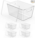 Clear Stackable Fridge Organizer with Lids, 4 Pack Large 11.5×7.5×6 Inch
