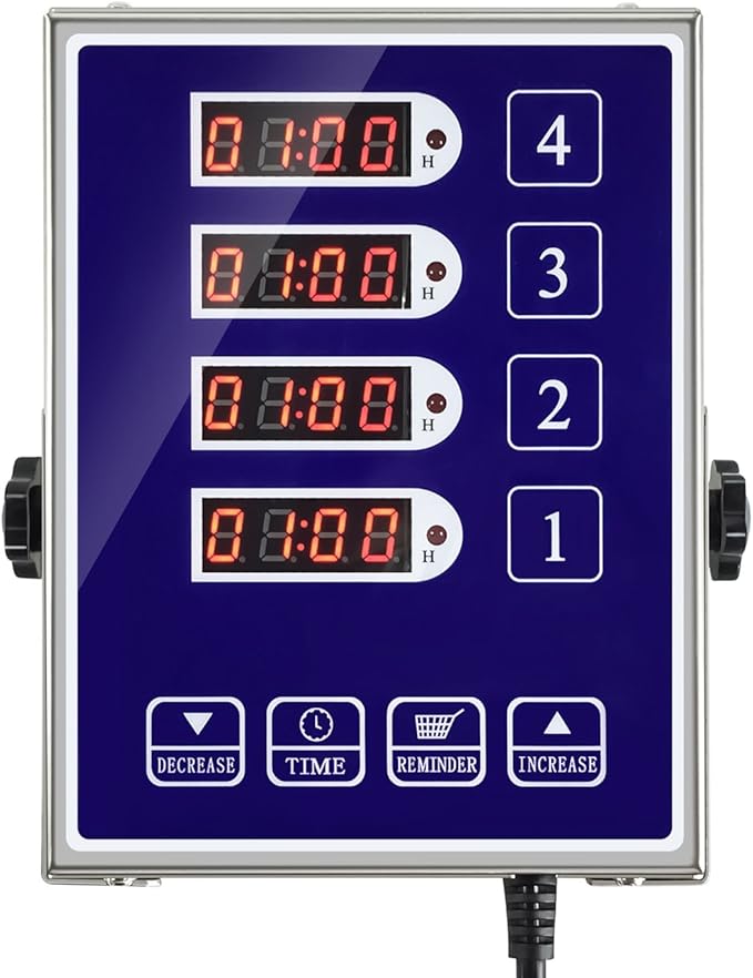 YOOYIST Precision Kitchen Timers for Cooking – 4 Channel Commercial Kitchen Timer Restaurant Kitchen Supplies – Stainless Steel Digital LED Chef Cooking Timer – Reminder Function, Loud Alarm, Blue