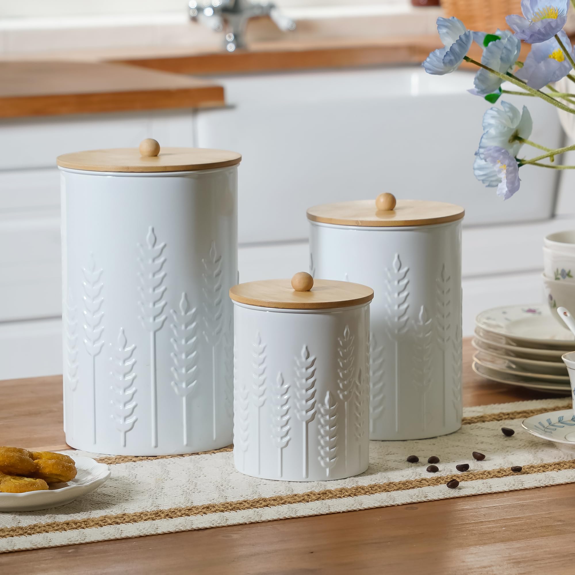 HOME PALETTE Kitchen Canister Set of 3 Tea Coffee Sugar Containers