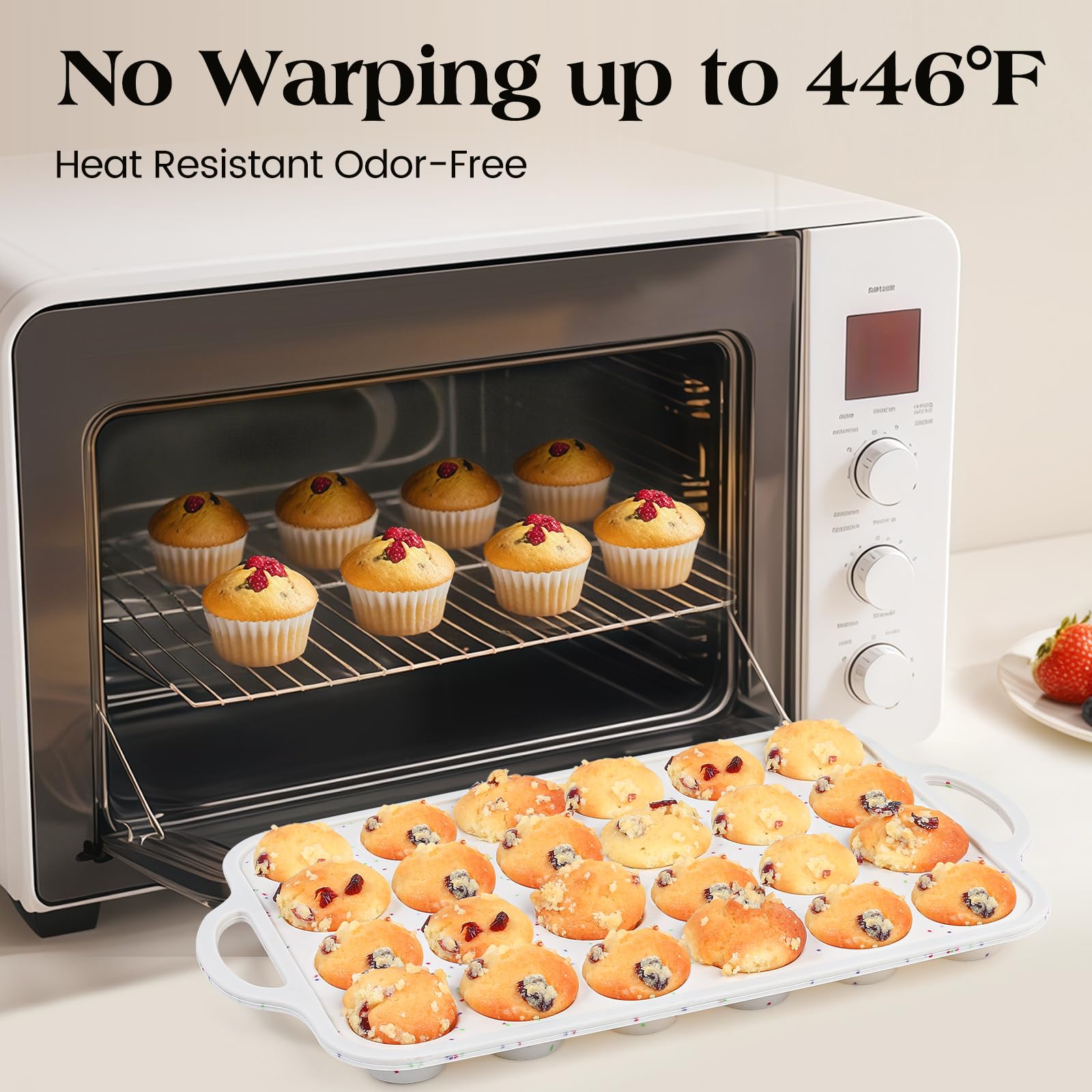 Vinino 2Packs Silicone Muffin Pans for Baking with Metal Reinforced Frame, 12 Cups Regular and 24 Cups Mini Nonstick Cupcake Pan, BPA Free Oven Dishwasher Safe Baking Mold for Muffins Cupcakes