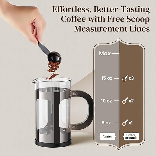 Veken French Press Coffee Maker 21oz 0.6 L, Single Serve Small Pot, Heat Resistant Thickened Borosilicate Glass,Stainless Steel Brewer,Cold Brew Cafetera Teapot for Kitchen Travel Camping, Dark Pewter