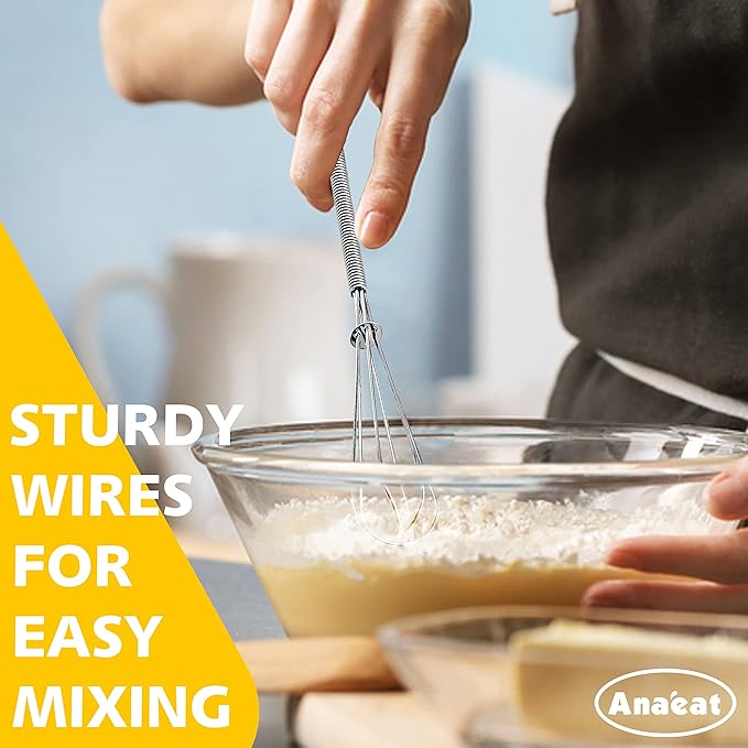Anaeat Stainless Steel Kitchen Whisk Set of 5, Milk and Egg Beater Blender with Thick Wire for Whisking, Cooking, Baking, Beating and Stirring - 5"+7" Mini Whisk and 9''+11''+12'' Balloon Whisks