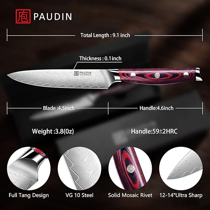 PAUDIN Utility Knife, 5 Inch Damascus Chef Knife