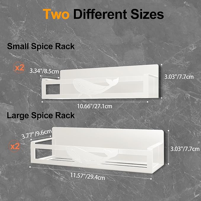 AURIKAR Magnetic Spice Rack for Refrigerator, 4-Pack Metal Seasoning Organizer for Kitchen Storage Organization, Space Saving Magnetic Shelf for Fridge, Pantry, Laundry Room, White