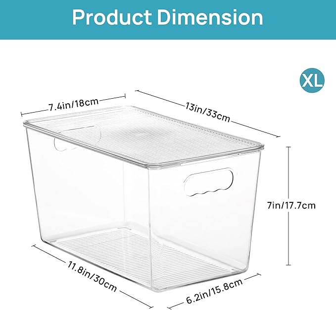 Vtopmart 4 Pack Clear Stackable Storage Bins with Lids, XLarge
