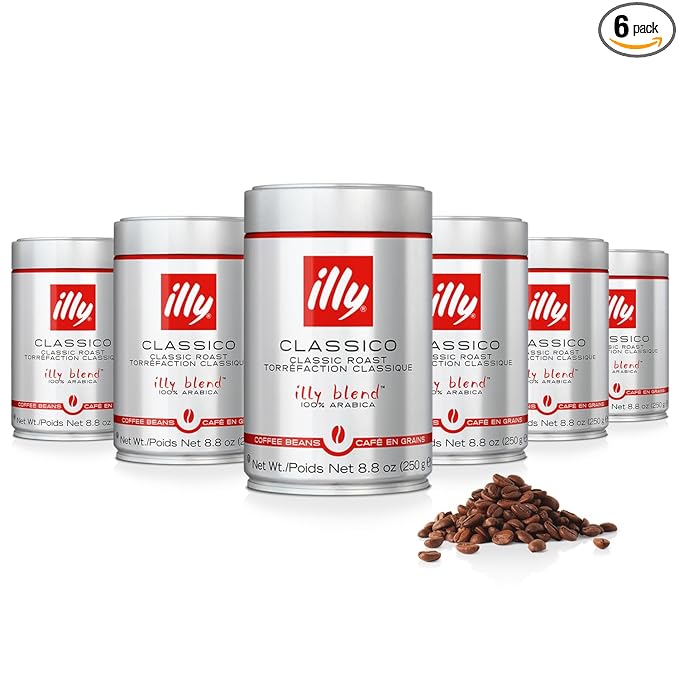 illy Whole Bean Coffee, Classico Medium Roast, 8.8oz, 6 Pack