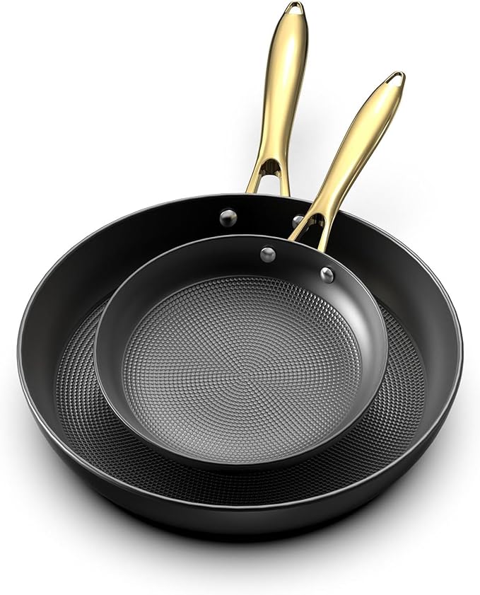 imarku Cast Iron Skillets, 8 & 12 Inch Non Stick Frying Pans with Honeycomb Texture, Oven & Dishwasher Safe Pan, Gold Stay-Cool Handle, Ideal Gift for women