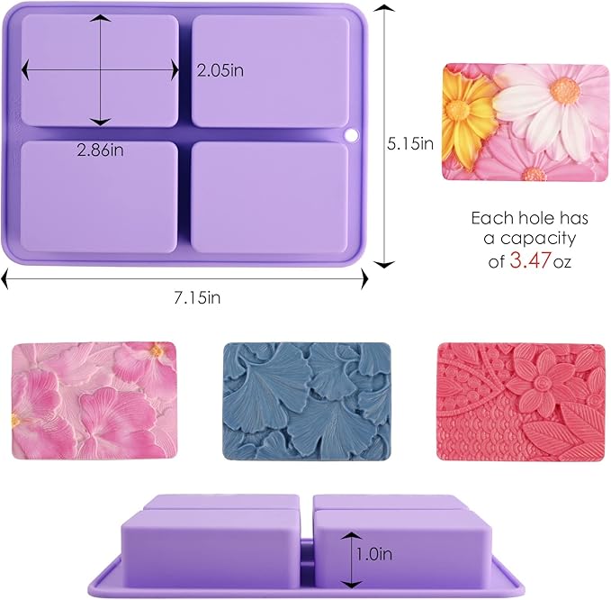 Moukiween Soap Molds Silicone 3D Rectangular Flower Pattern Silicone Molds