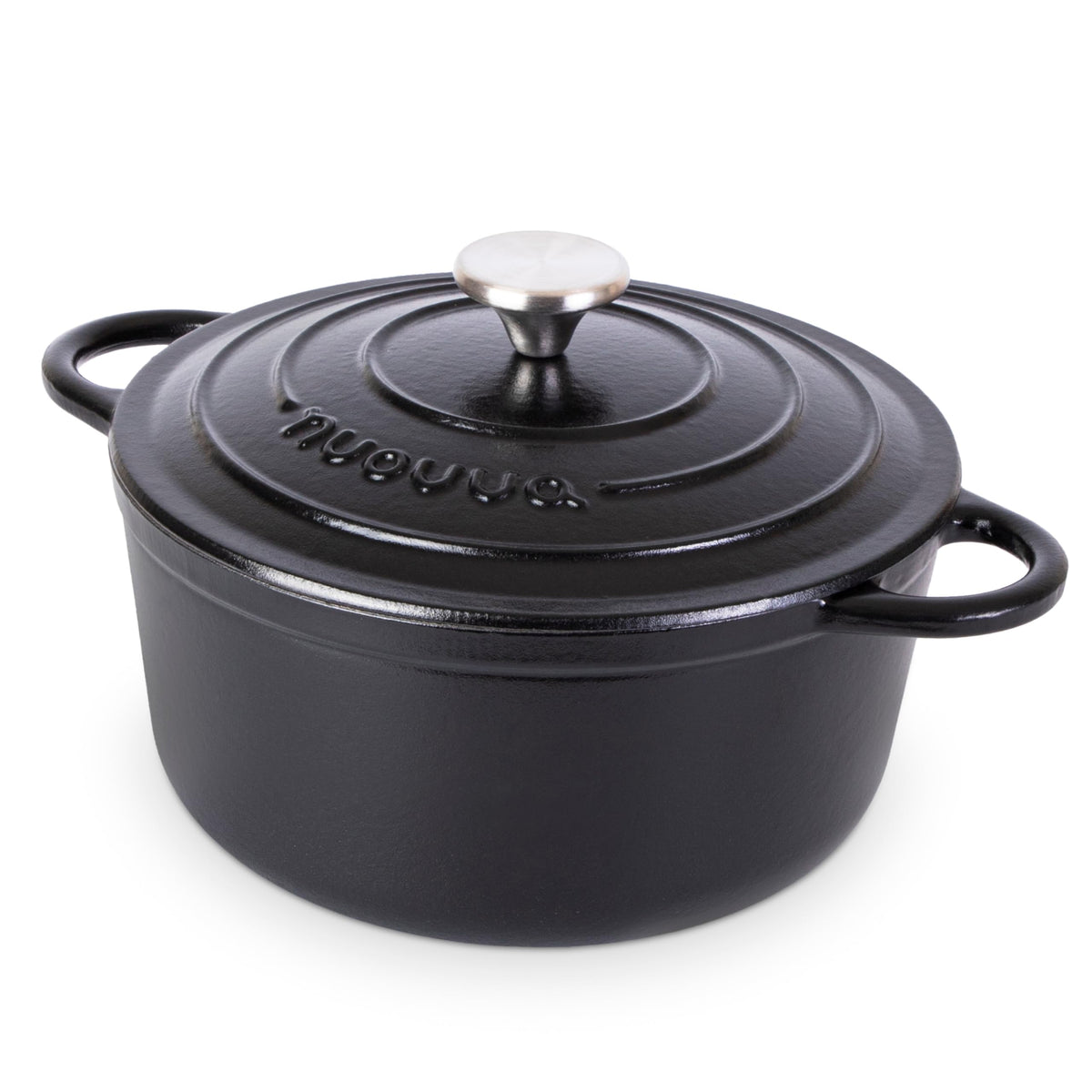 Nuovva Enamelled Cast Iron Dutch Oven Pot with Lid – 6.4 Quart Non Stick Casserole Pot – Heavy Duty & Oven Safe up to 500° F for Bread Baking, Braising, Stews, Roasting – 28cm Black