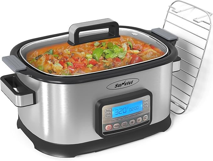 Sunvivi 12-in-1 Programmable Slow Cooker 6.5QT with Timer & Keep Warm