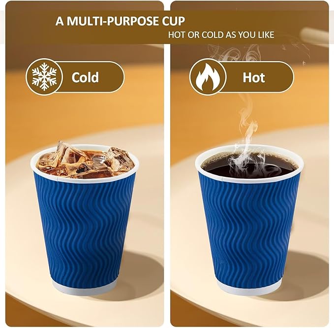 Clawsoff 100 Pack 16 oz Coffee Cups with Lids Disposable Insulated Cup Navy