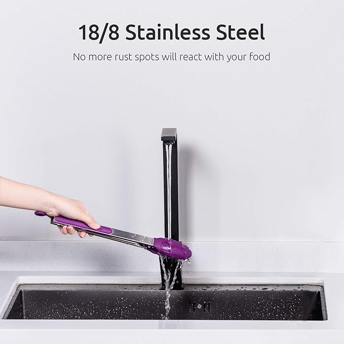 U-Taste Kitchen Tongs for Cooking, 600ºF Heat-Resistant Tps, 3Pcs/Purple