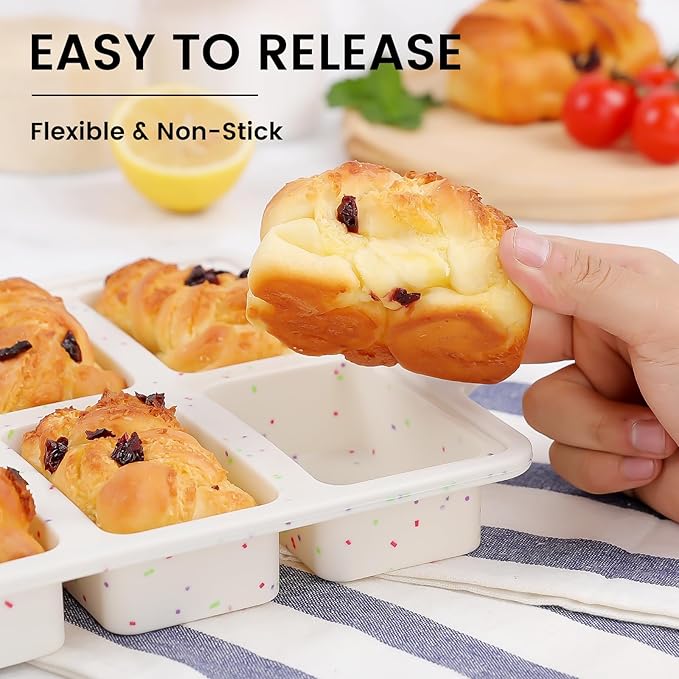 Vinino 2 Pack Mini Silicone Loaf Pans with Metal Reinforced Frame, 8-Cavity