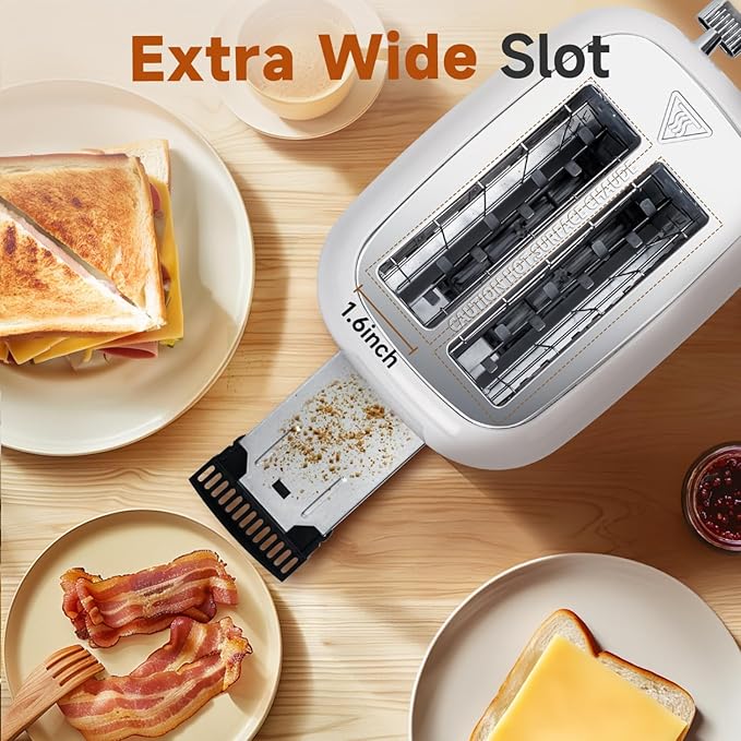Aigostar Retro 2 Slice Toaster, Stainless Steel, White