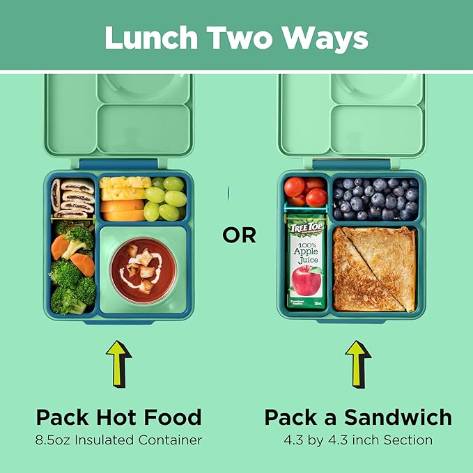 Omie OmieBox Kids Insulated Leakproof Bento Lunch Box with Food Jar (Meadow)