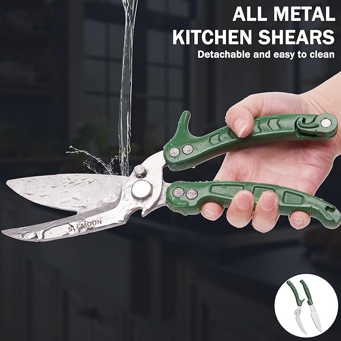 SLEMOON Heavy Duty Kitchen Shears,Poultry Shears with Safety Lock,Green