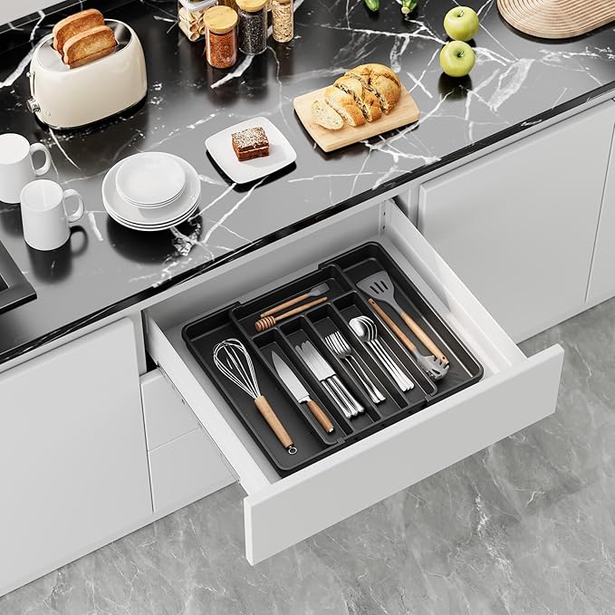Aujen Silverware Drawer Organizer, Adjustable Utensil Cutlery Tray
