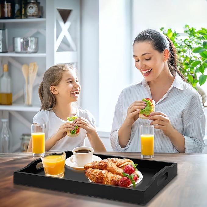 RRX Bamboo Food Serving Tray with Handles,Breakfast Bed Tray (Black)