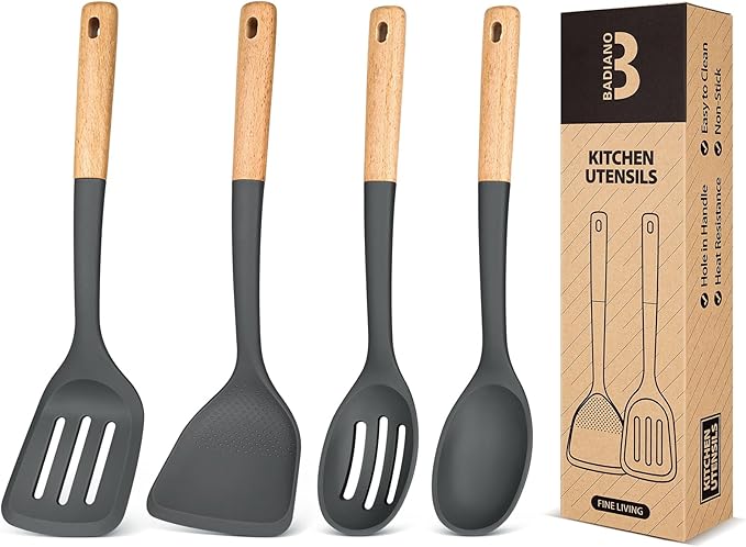 Badiano Silicone Cooking Utensils Set, Safe for Nonstick Cookwares, Grey