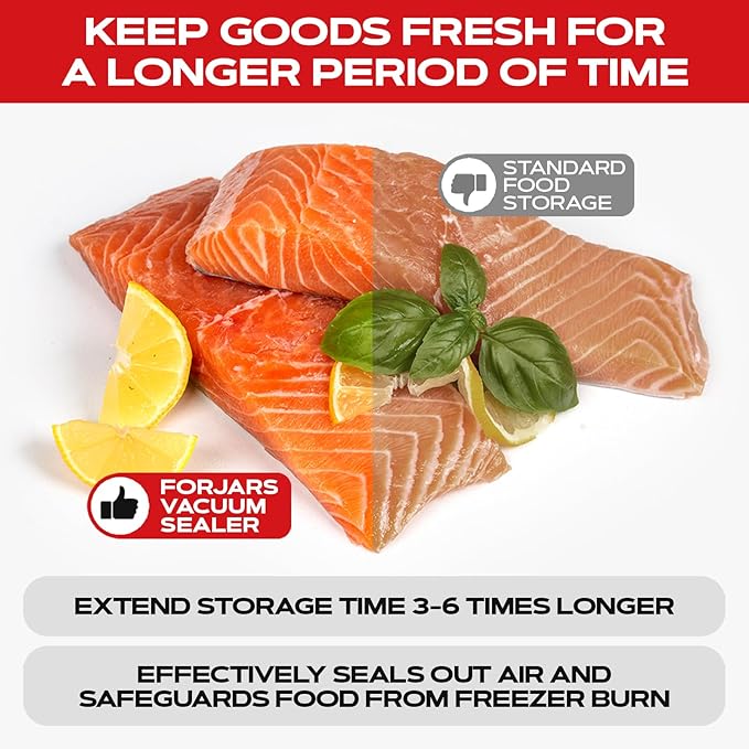 FORJARS Food Vacuum Sealer Machine with 20 Bags, High-Speed, Multi-Functional, Automatic Sealing for Dry and Wet Storage, Freshness Saving for Your Food, Perfect for Sous Vide Cooking and Kitchen Use