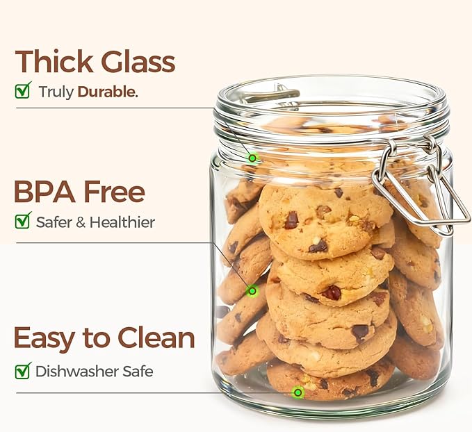 ComSaf 25 oz Glass Jars with Airtight Lids 6 Pack Pantry Coffee Canisters