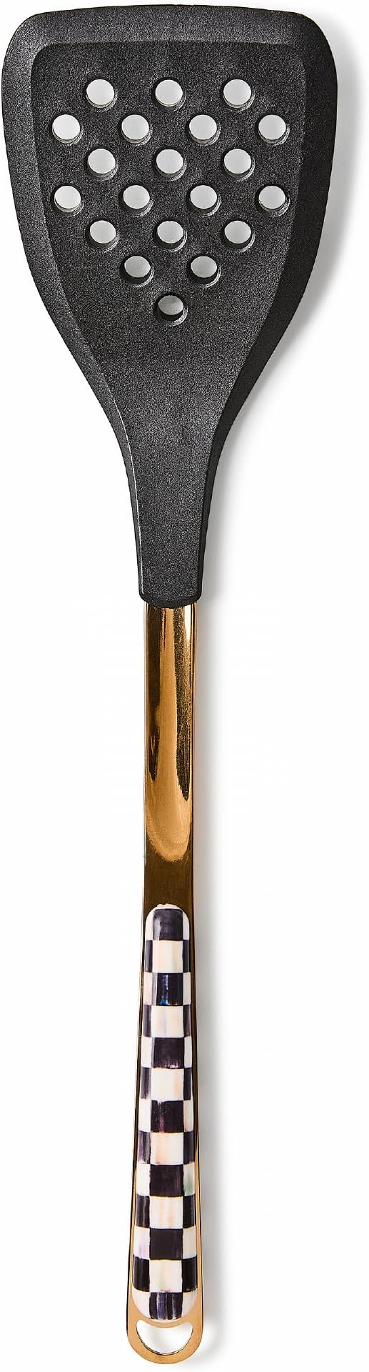 MACKENZIE-CHILDS Silicone Slotted Spatula, Black-and-White Courtly Check